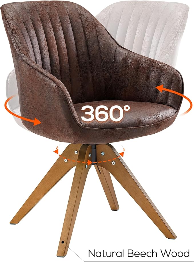 Art Leon Mid Century Modern Swivel Accent Chair with Beech Wood Legs Desk Chair No Wheels Armchair for Desk Suede