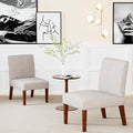 Set of 2 Accent Chairs with Matching Table Linen Upholstered Solid Wood Side Chairs for Living Room Bedroom Waiting Room Guest Lobby Beige