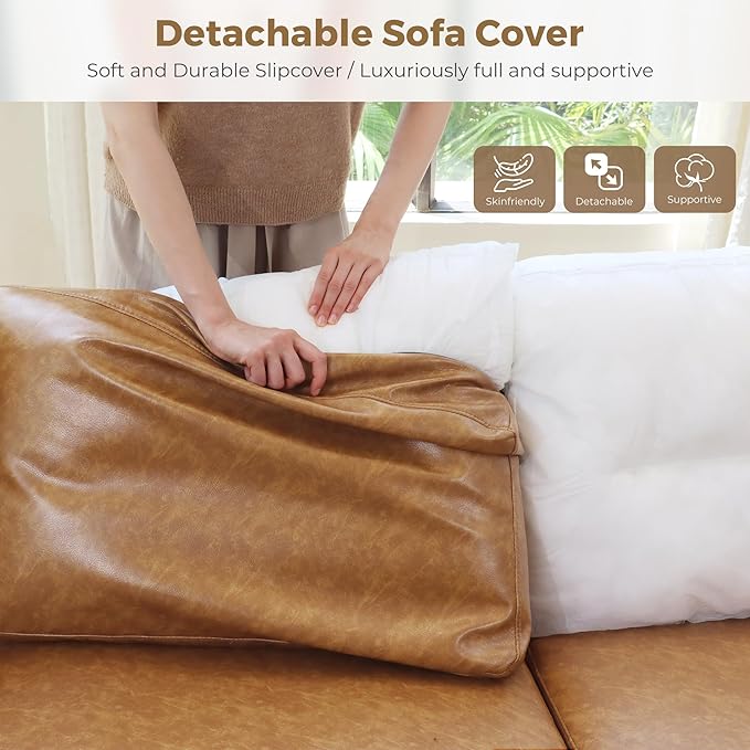 ABCASA 118.5 Faux Leather Modular Sectional Sofa 6 Seater U Shaped Couch with Movable Ottoman and Storage Seat with Reversible Chaise Deep Seat for Living Room Brown