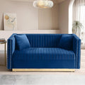 mikibama Modern Velvet Loveseat Sofa 61.4 Inch Vertical Channel Tufted Sofa Couch Luxury 2 Seater Couch with 2 Pillows and Gold Metal Legs for Living Room Bedroom Apartment Blue