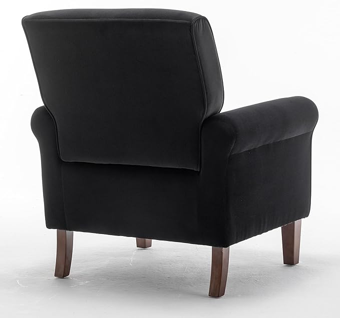 Classic Accent Armchair with Birch Wood Frame and Comfortable Rolled Armrests Arm Chairs for Living Room Bedroom and Office Decor Black