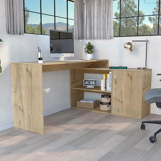 L-Shaped Desk Extended Desk Computer Desk Office Desk Writing Work Study Table for Home Office Light Oak