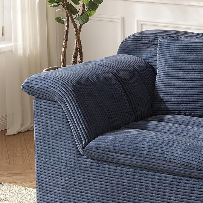 44 Cloud Sectional Couch with Single Arm Modern Compressed Sofa Comfy Sleeper Sofa Corduroy Upholstered Couches for Small Space/Apartment No Assembly Required Blue Left Side