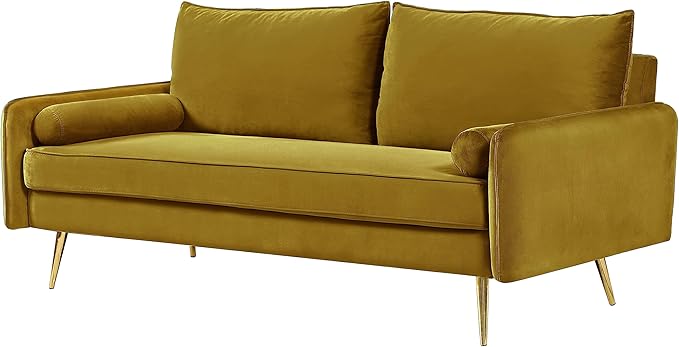 Kent Modern Sofa European Style Velvet Living Room Furniture with Tapered Legs Vintage Flair and Sleek Design Couch Greenish Yellow