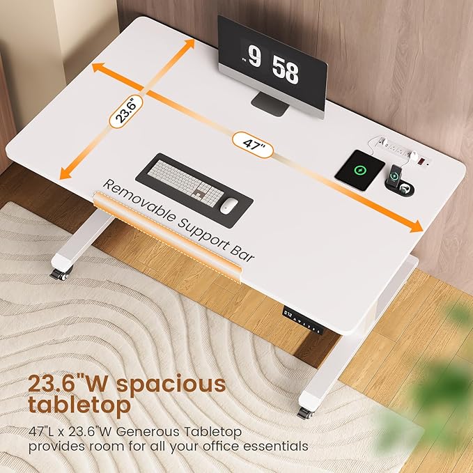 SEDETA 47 x 24 Inches Electric Standing Desk 180° Tiltable Mobile Rising Computer Desk Height Adjustable with Wheels for Drawing/Writing/Gaming/Study/Home Office/Small Space White