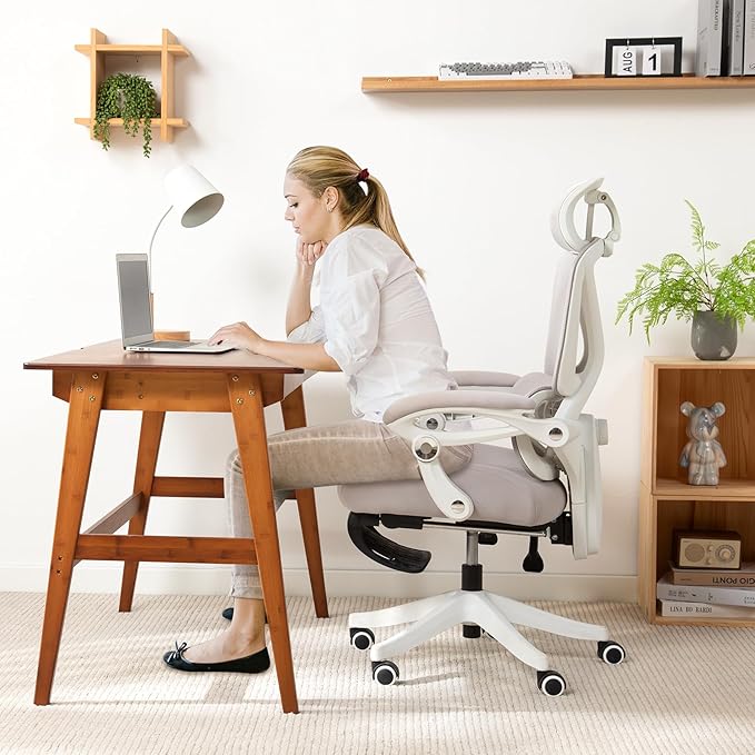 Nnewvante Desk Bamboo Table with 2 Drawers Simple Modern Furniture for Home Office Computer Writing Study Makeup &amp Workstation (46''-Brown)