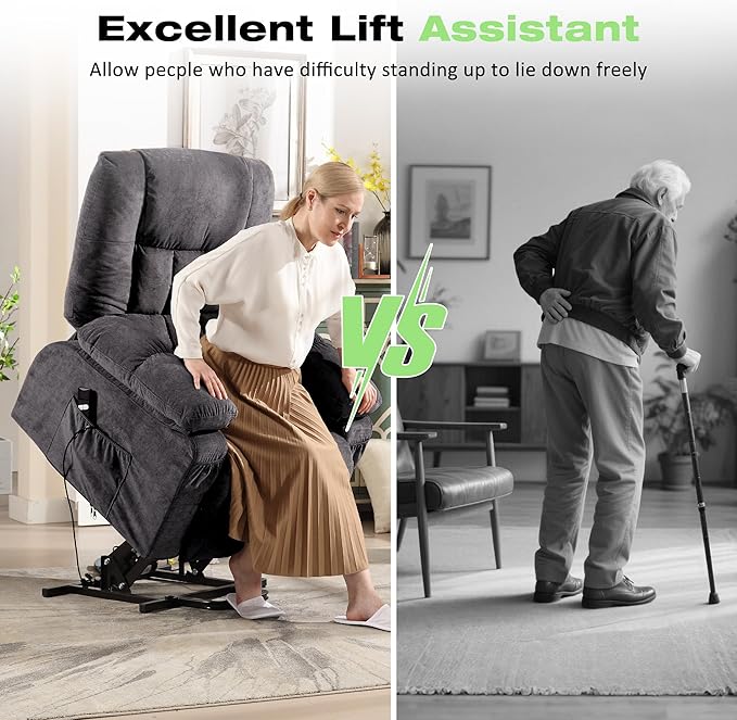BOSMILLER Power Lift Recliner Chair with Massage and Heat for ElderlyElectric Lift Chair with USB Charging Runction and Side Pockets Suitable for Living Rooms and bedroomsGrey