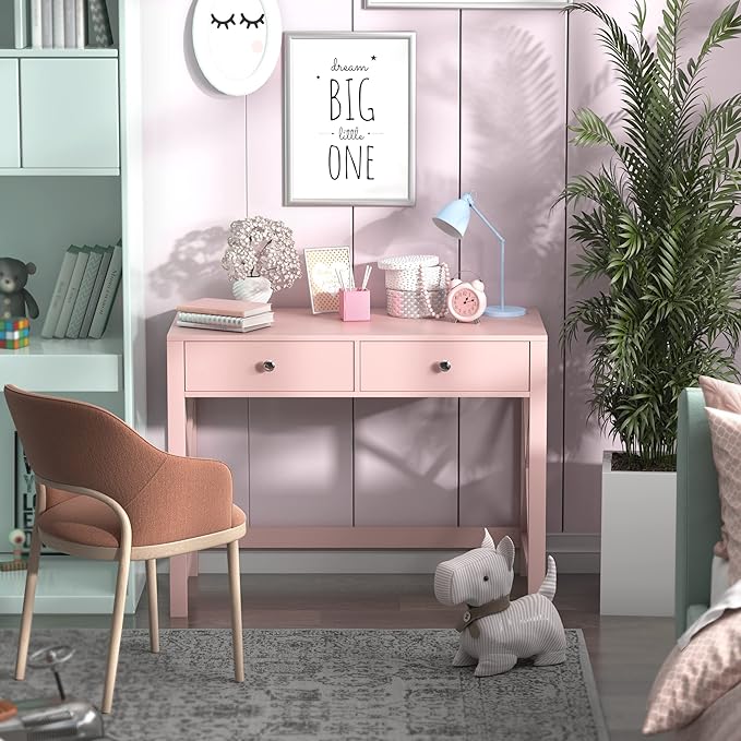 WiberWi Home Office Desk with Drawers Modern Writing Computer Desk for Bedroom Small Pink Makeup Vanity Table for Girls Study Table for Home Office