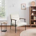 Zouron Upholstered Accent Chair with Metal Frame Modern Living Room Reading Chair with Wooden Armrests and Cushion Back Beige