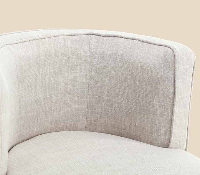 Wahson Set of 2 Farmhouse Style Comfy Living Room Chair Linen Upholstered Small Mid Century Round Accent Bedroom Chair for Small Spaces Beige