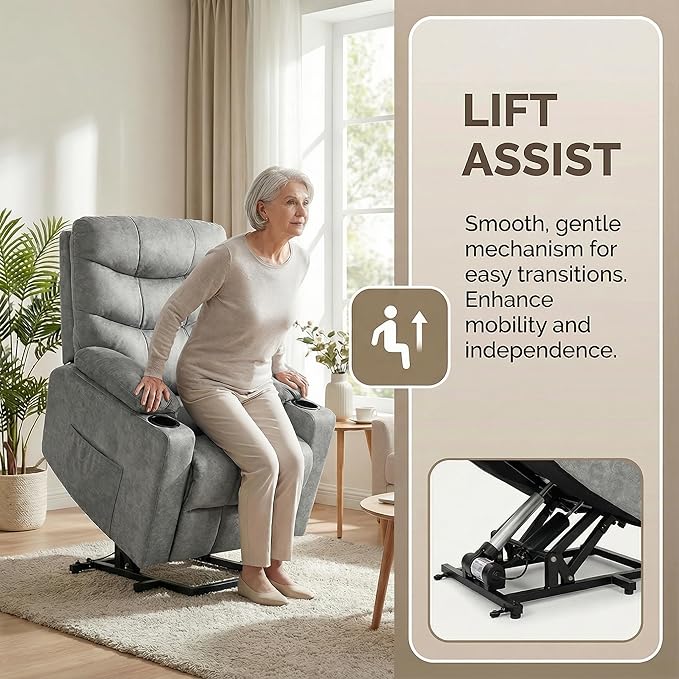 Electric Power Lift Recliner Chair for Elderly Lift Recliner Chair with Massage and Lumbar Heat 150° Reclining Chair with Cup Holders Side Pockets and Remote Control Ideal for Living Room (Grey)