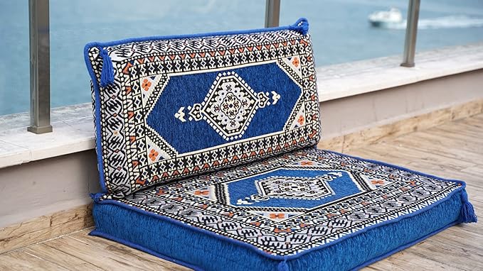 arabicsofa Single Turkish Floor Cushion – Traditional Arabic Jalsa Seating Set – Oriental Living Room Sofa with Backrest Pillows