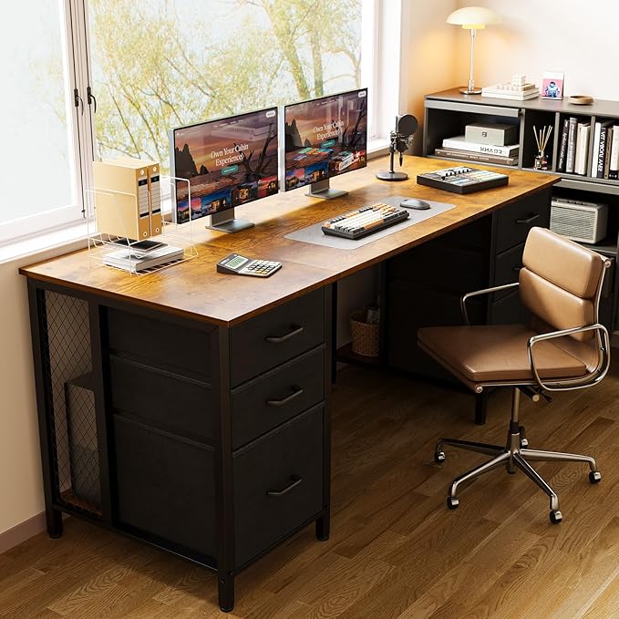 ODK 63 inch Computer Desk with File Drawers Cabinet Modern Office Desk with Large Storage for Home Office Study Gaming Vintage