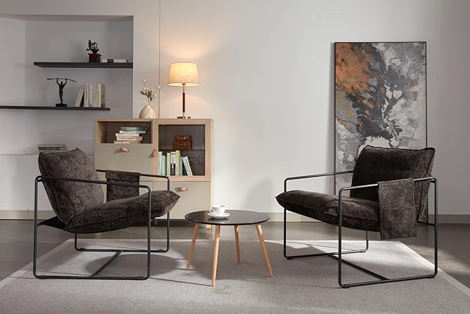 2 Chairs in 1 Box Upholstered Hanging Armchair with arm Pocket Metal e Crushed Foam Cushions and Skin Friendly Braid for Living Room and Bedroom. Dark Gray