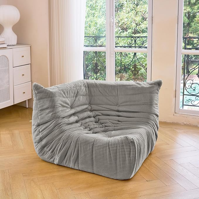N&ampV Fireside Corner Sofa Mid Century Armless Floor Lounge Chair Soft Premium Corduroy Foam Accent Chair for Living Room Bedroom and Office (Harbour Grey)