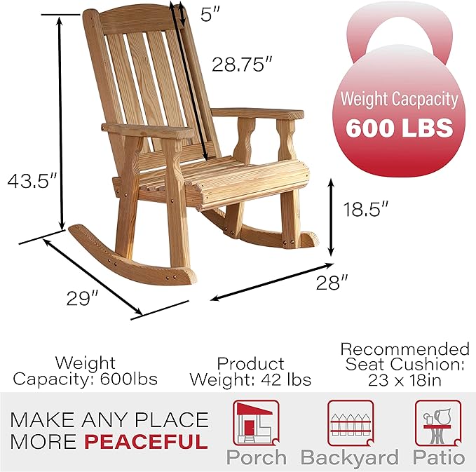 Amish Heavy Duty 600 Lb Mission Pressure Treated Rocking Chair (Unfinished)
