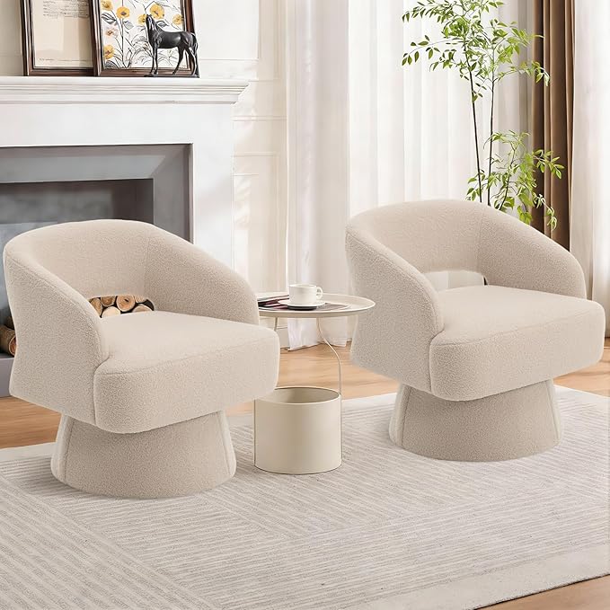 2Pcs Camel Swivel Barrel Chair 360° Upholstered Accent Chair Hollowed-out Back Modern Velvet Round Barrel Chair Cone Swivel Base Living Room Small Chair for Bedroom Reading Nook Office