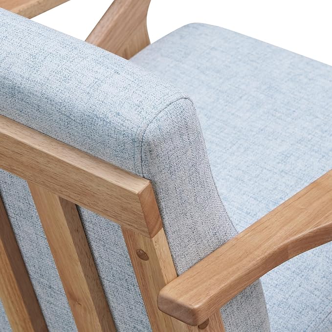 Zola Mid Century Modern Accent Chair Arm Chair Living Room Furniture Oak/Light Blue