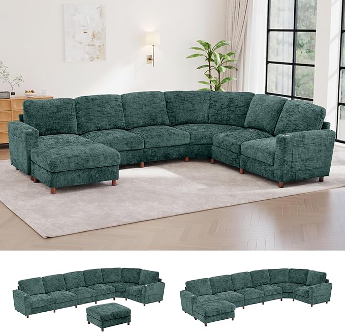 159 Inch Oversized Modular Sectional Sofa with Curved Corner Convertible U/L-Shaped Cloud Couch with Moveable SeatStorage OttomanCupholders Living Room Chenille Fabric Sofa | Breathable material