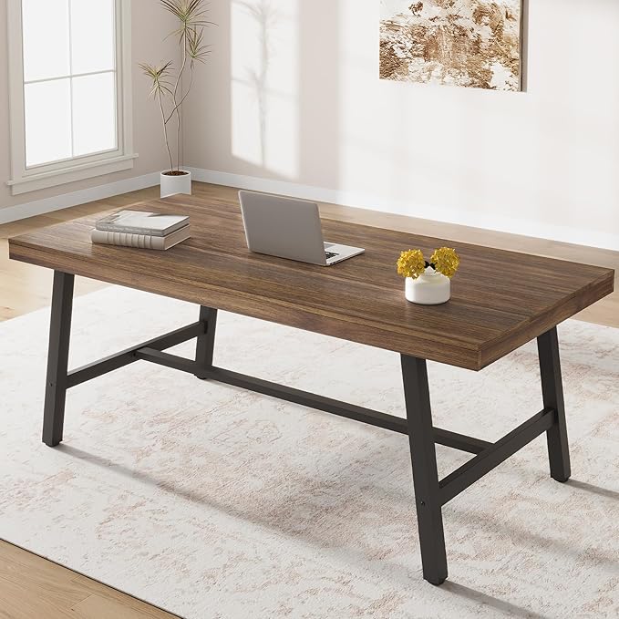 Garvee 70.87 Industrial Computer Desk Extra Long Large Executive Desk for Home Office Heavy Duty Rustic Wood &amp Metal Workstation Sturdy Study Writing Table Retro Brown