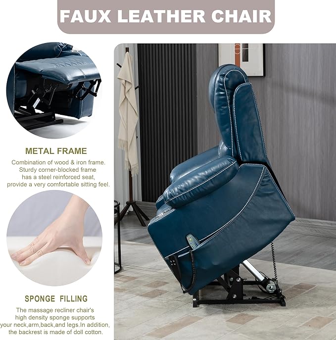 Large Power Lift Recliner Chair Sofa with Massage and Heat for Big and Tall ElderlyInfinite PositionsDual MotorCup HoldersAir Leather Home Theater Seat