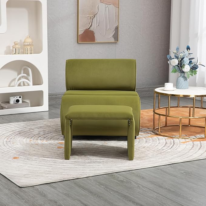 House Hold Accent Chair with Ottoman Cushioned deep seat no armrest Accent Single Lazy Chair for Living Room