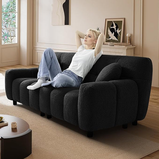 73 Boucle Cloud Sofa Couch with 2 Soft PillowsComfy Upholstered Teddy 2 Seater LoveSeat SofaModern Deep Seat Sherpa Cloud Couch Oversized Love Seat for Living Room Bedroom Apartment Black