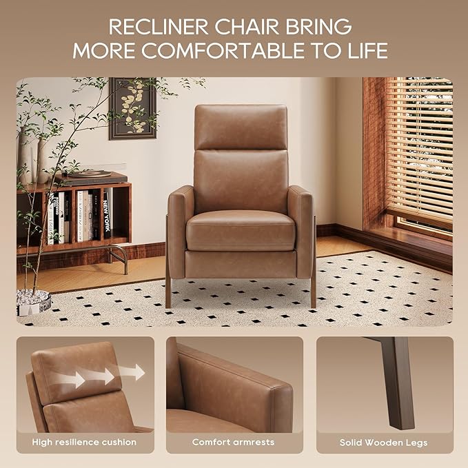 COLAMY Push Back Recliner Chair Set of 2 Upholstered Leather Recliner with Footrest 105-135 Degree Adjustable Comfy Modern Wingback Recliner for Living Room BedroomSmall Spaces Cocoa