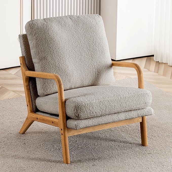 Mid Century Modern Accent Chairs for Living Room 23” Wide Comfy Chair for Bedroom Small Cozy Sherpa Reading Chairs for Adults 108° Lounge Arm Chair Indoor with Detachable Cover 5.5 Foam Cushion