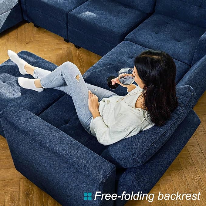 Belffin Modular Sectional Sofa with Storage Ottoman Modern Fabric L Shaped Couch with Chaise for Small Spaces Blue