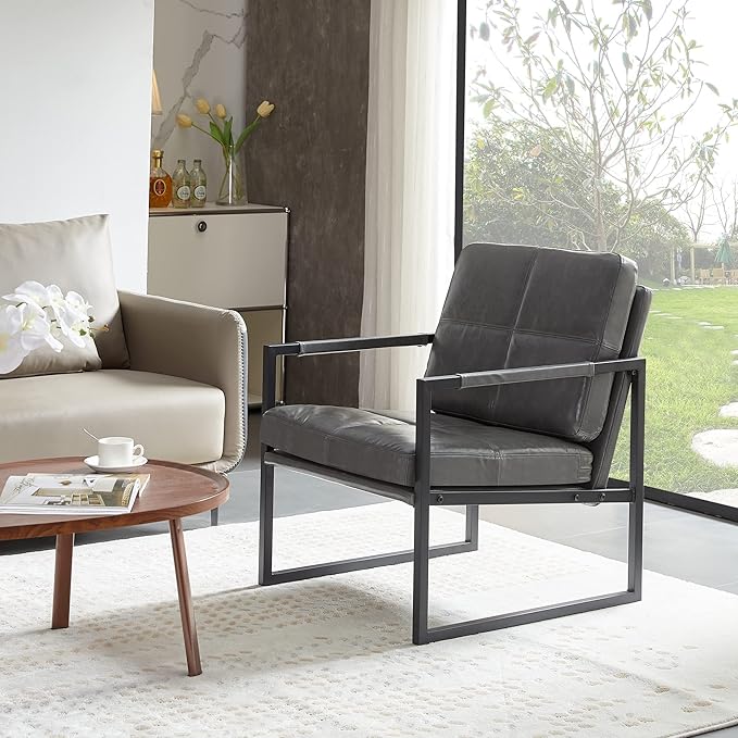 Light Grey PU Leather Leisure Black Metal Frame Recliner Chair for Living Room and Bedroom Furniture