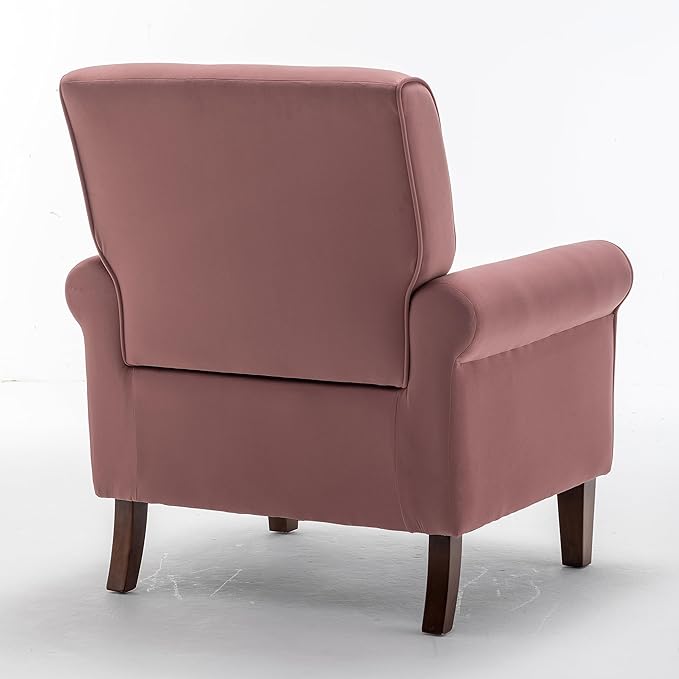 Classic Accent Armchair with Birch Wood Frame and Comfortable Rolled Armrests Arm Chairs for Living Room Bedroom and Office Decor Rose