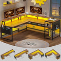 SEDETA L Shaped Computer Desk Reversible Computer Desks L Shaped Desk with Power Outlets &amp LED Strip Monitor Shelf Keyboard Tray Pegboard and Storage Shelves for Home Office Rustic Brown