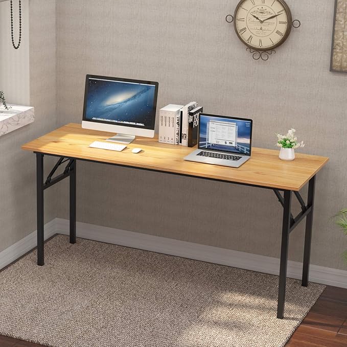 SogesGame Computer Desk62 Inch Large Desk Modern Simple Style Folding TablesHome Office Writing Desk Space Saving Foldable Table No Install Needed AC5BB-157-S8-US