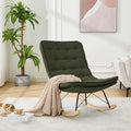Lazy Rocking ChairComfortable Lounge Chair with Wide Backrest and Seat Wood Base Upholstered Armless Rocker Chair for Living Room BalconyBedroom and Patio Porch. (Dark Green)
