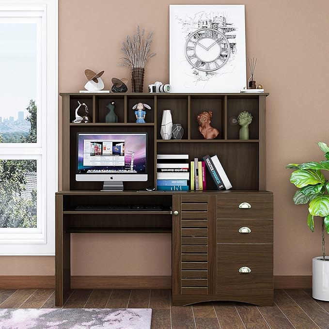 Home Office Computer Desk with HutchWalnut