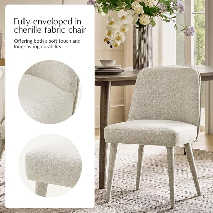 HULALA HOME Modern Dining Chairs Set of 4Linen Fully Chenille Upholstered Dining Room Chairs Set with Foot Peg Solid Wood Frame Armless Kitchen Accent Chairs for Living Room Bedroom Reception