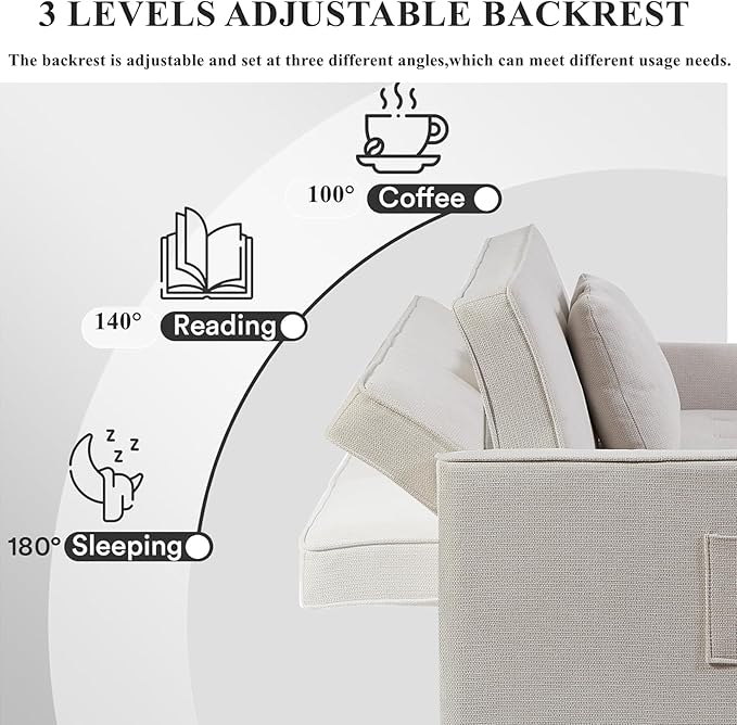 King Size Pull Out Sofa Bed 4-in-1 Convertible Sofa Bed Couch Chenille 3 Seaters Sofa Sleeper with Dual Pull Out Bed &amp Adjustable Backrest for Living Room Beige
