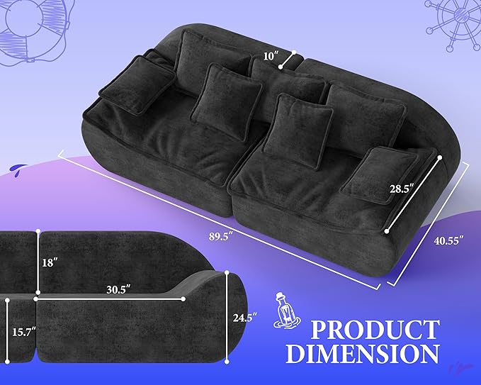 Hobestluk Sofa Couches 3-Seater Modular Sectional Sofa 89''Comfy Loveseat with Throw Deep Seat Small Sofa for Small Space Memory Foam Sectional Couches for Living Room Office Apartment