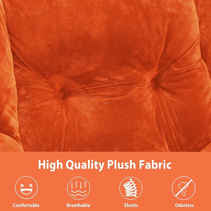 Lazy Chair with Folding Ottoman Accent Chair Plush Upholstered with Metal Structure and Non-Slip Pads Sofa Armchair with Footrest and Side Storage Bag for Dorm Room Office Orange