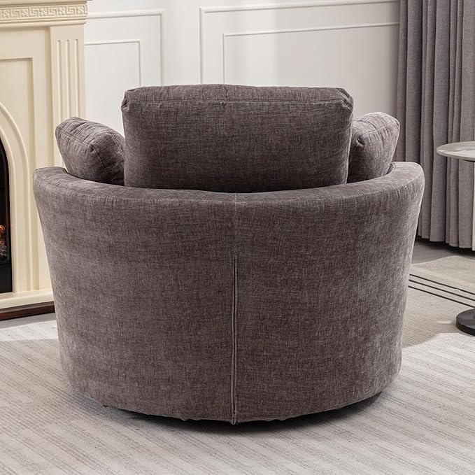 Oversize Round Swivel Chair Cozy Club 360 Degrees Swivel Sofa with 3 Pillows Chenille Fabric for Living Room Lounge Hotel Bedroom 40.2D X 42.1W X 34.3H Inches (Grey)