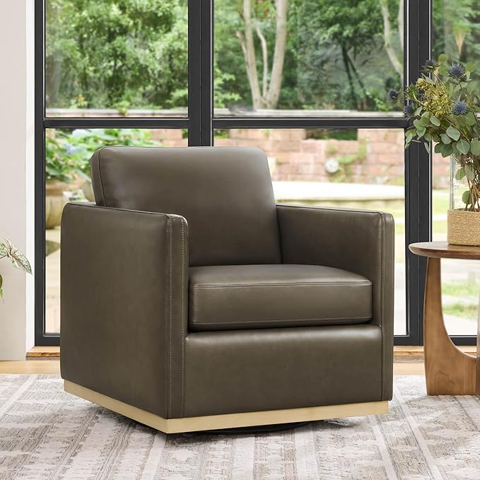 CHITA Genuine Leather Swivel Accent Chair FSC Certified Mid Century Modern Arm Chair for Living Room and Bedroom Fully Assembled Mink Brown