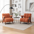 Mid Century Modern Accent Chairs Set of 2 with Solid Wood Frame Boucle Upholstered Living Room Chairs with Thick Cushion Comfy Tufted Arm Chair for Bedroom Orange
