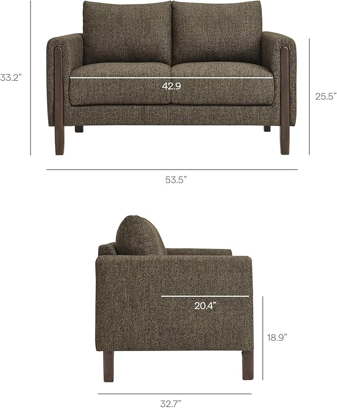 Modway Hawken 54 Inch Boucle Loveseat in Antique Espresso with Wood Legs – Mid-Century Modern Small Space 2-Seater Sofa for Living Room Bedroom or Office Lounge