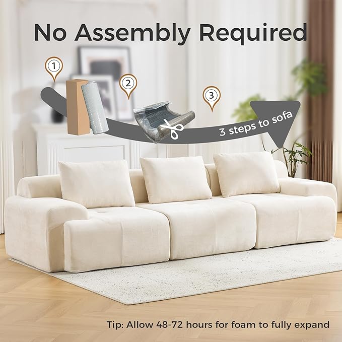 120.5 Modular Sectional Sofa Chenille Upholstered Boneless Couch Modern Deep Seat Cloud Sectional Couches for Living Room Oversized 3 Seater Couch No Assembly Beige