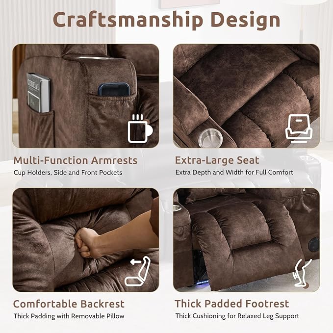 SAMERY Loveseat Recliner Sofa Power Reclining Loveseat Sofa Wall Hugger Recliners RV Couch with Flip-Backrest Solid Wood Top Ambient LED Lights USB-C Outlets Velvet Chestnut | Extra Wide Seat