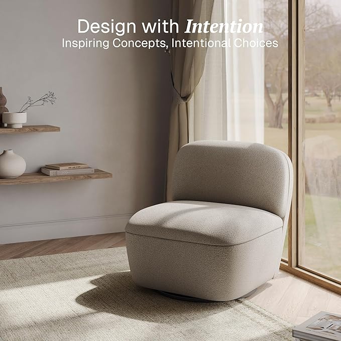 BELLEZE Set of 2 Modern Upholstered Swivel Accent Chair with Hidden Storage 360° Rotating Chair Easy Assembly Compact Chair for Living Room Bedroom Office Space-Saving Design - Beige