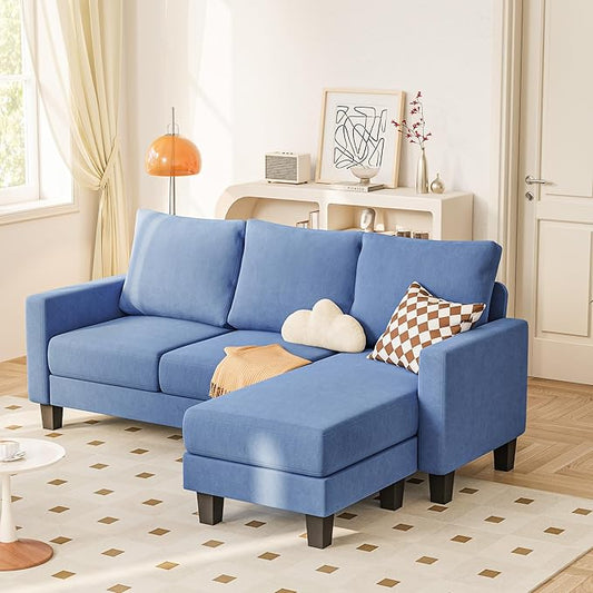 YESHOMY Small Couches for Living Room Modern Sectional Couch Comfy Sofa with L-Shaped Chaise Convertible Sofas with Ottoman and Side Pockets for Small Space Blue