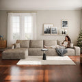 135 Corduroy Boneless Sectional Couch with Chaise No Assembly Required L Shaped Modular Sectional Sofa Boneless Couches for Living Room (Camel 4 Seater+Left Facing Chaise) | Compression Fluffy