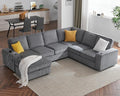 PaPaJet Oversized Sofa 112 inch U Shaped Sofa with USB Ports Sectional Couch with Storage Chaise Corduroy Grey